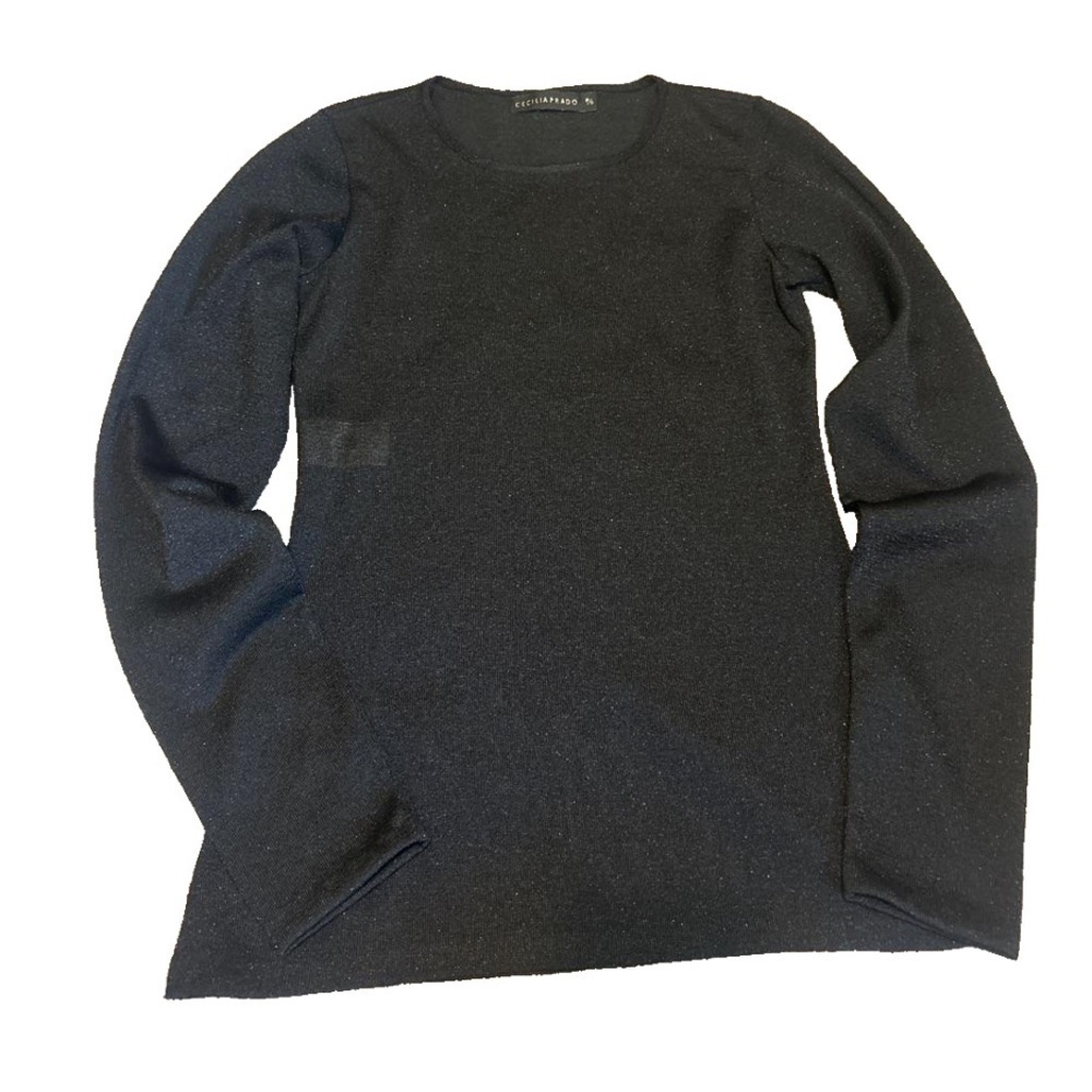 Anthropologie Cecilia Prado Black and Gold Sheer Long Sleeve Top Small